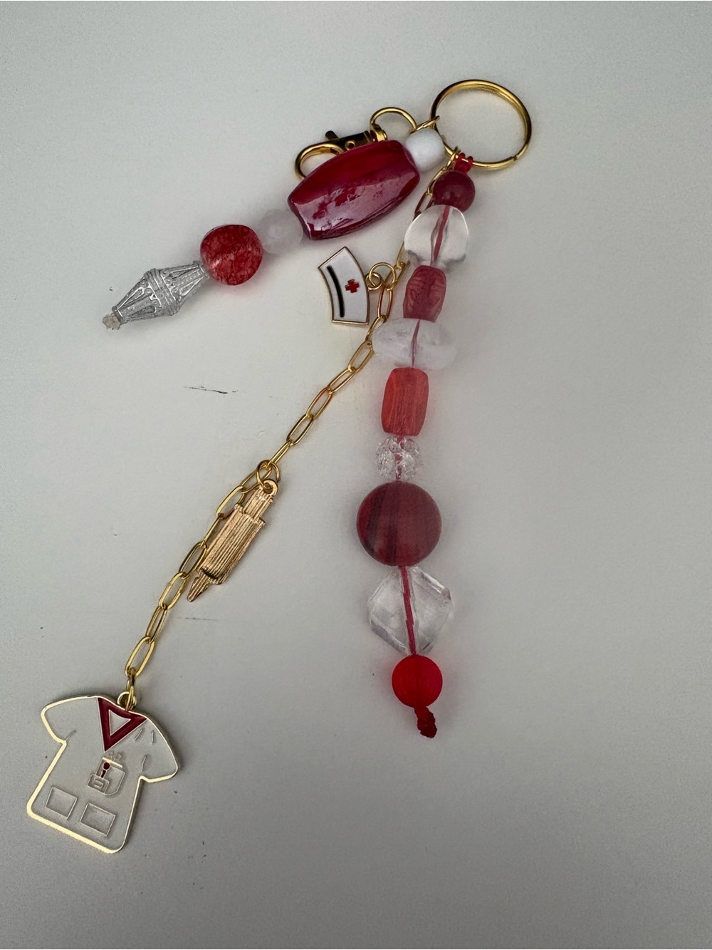Handmade Nurse Bag Charm Keychain - Red Beaded Nurse Accessory